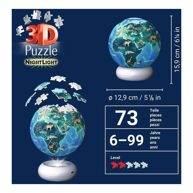 Load image into Gallery viewer, Ravensburger – aarde met diermotieven – 3d puzzle-ball nachtlicht – 73 stukjes