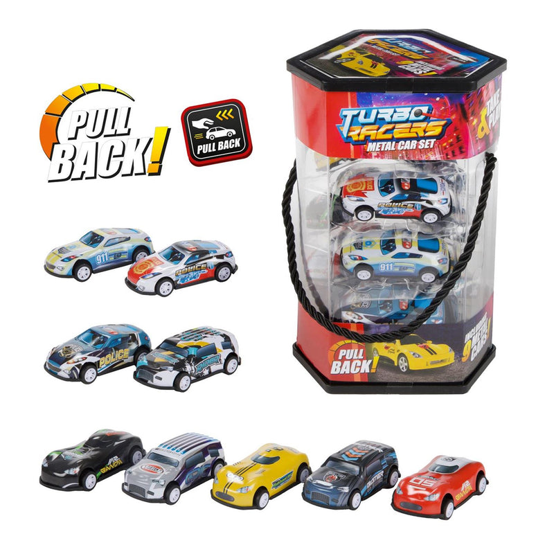 Load image into Gallery viewer, Toi-toys turbo racers metalen pull back auto's - 9st.