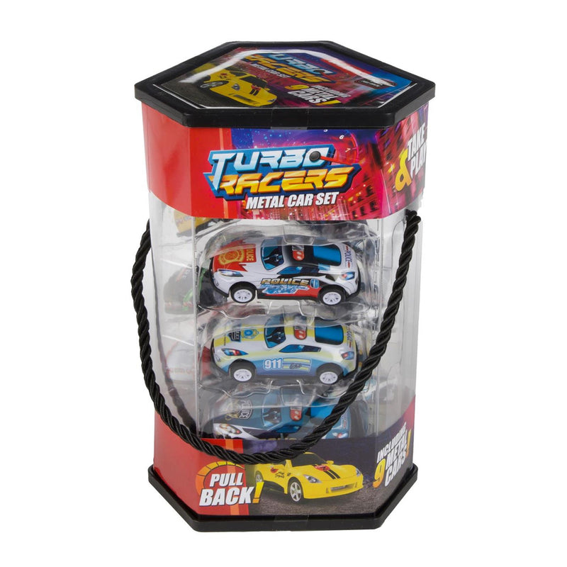 Load image into Gallery viewer, Toi-toys turbo racers metalen pull back auto's - 9st.