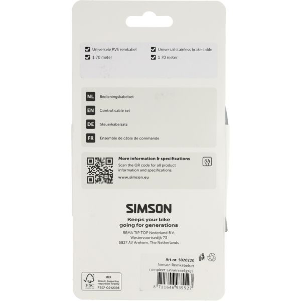 Load image into Gallery viewer, Simson remkabelset compleet universeel grijs rvs