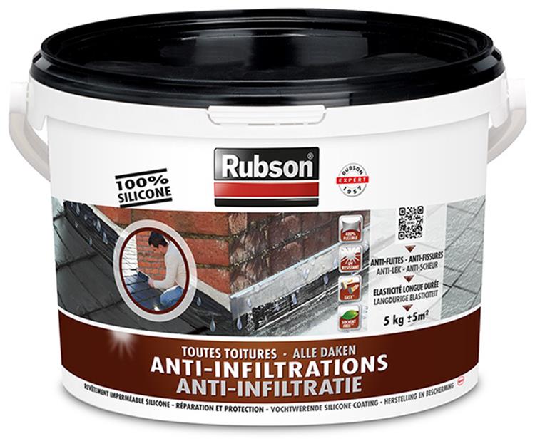 Load image into Gallery viewer, Rubson anti - infiltratie zwart 5kg | daken, funderingen en ingegraven materialen coating | silicone technologie gebaseerd voor maximale elasticiteit | duurzame coating en uv-bestendig | langdurige bescherming tegen vocht.