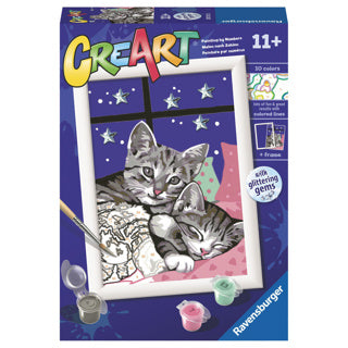 Load image into Gallery viewer, Ravensburger creart schilderen op nummer slapende poezen glitter