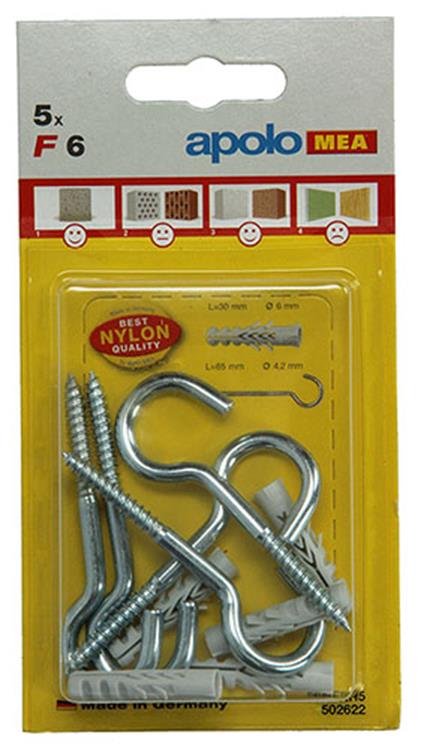 Load image into Gallery viewer, Celo 1015383 - 5 nylon pluggen f 6 mm + schroefhaken 502622 | 5 stuks