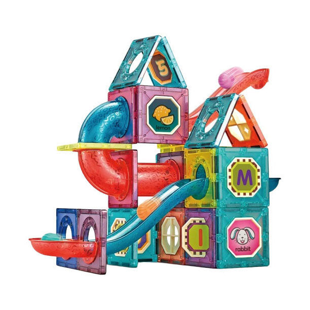 Afbeelding laden in galerijviewer, Toi-toys bouwset magneetpanelen knikkerbaan - 78dlg.