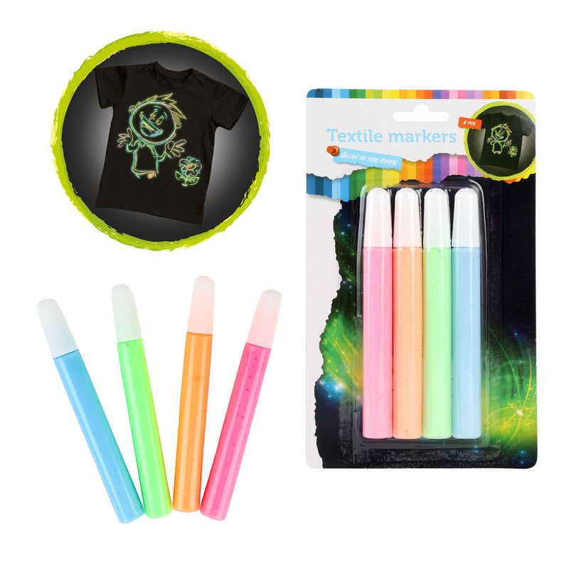 Load image into Gallery viewer, Toi-toys knijp textielstiften glow in the dark, 4st.