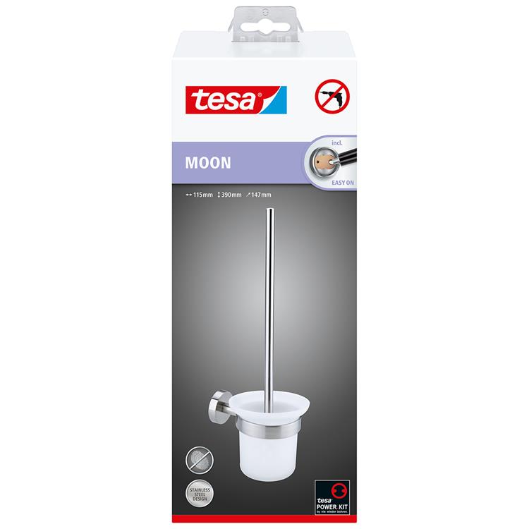 Load image into Gallery viewer, Tesa toiletborstel moon roestvrijstalen look zelfklevend zonder boren – 145x112x379mm