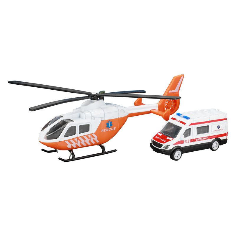 Load image into Gallery viewer, Toi-Toys Metal Traumahelikopter en Ambulance Oranje