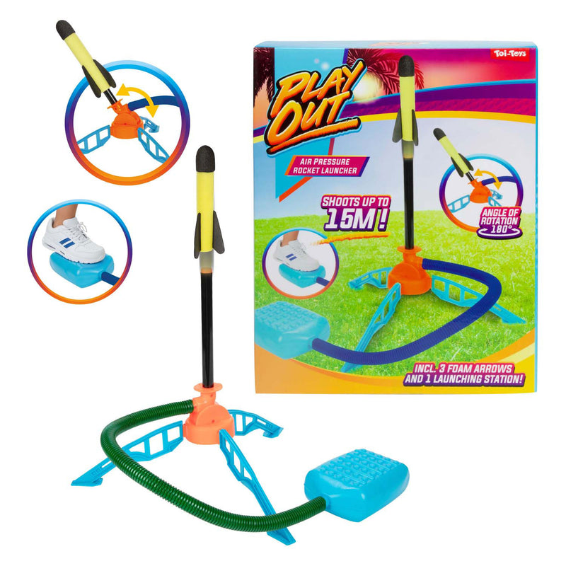 Afbeelding laden in galerijviewer, Toi-toys play out luchtdruk raket lanceerbasis met 3 raketten