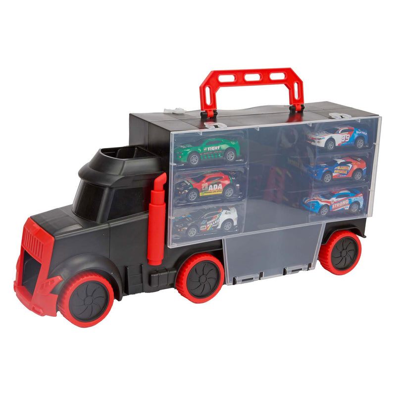 Load image into Gallery viewer, Toi toy turbo racers vrachtwagen met 6 pull-back raceauto's