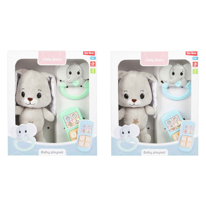 Load image into Gallery viewer, Toi-toys little stars baby knuffel pluche konijn met ramelaar en telefoon, 3dlg.