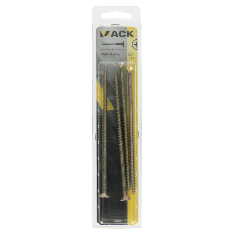 Load image into Gallery viewer, Mack 1006975 - spaanplaatschroef vz kop geelverzinkt 4st 6 x 130mm | 10 stuks
