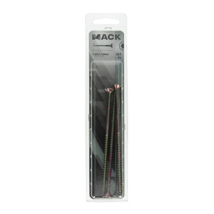Load image into Gallery viewer, Mack 1006981 - spaanplschrf. vzkop-zelfb geelverzinkt 4st 6 x 130mm | 10 stuks