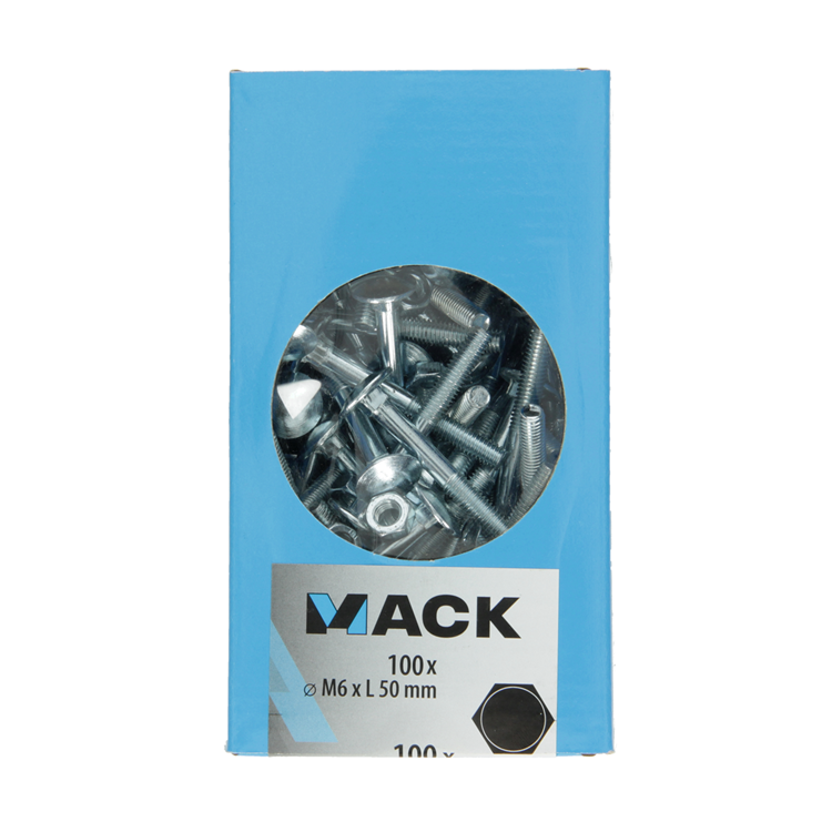 Load image into Gallery viewer, Mack 1007052 - houtbout + moer verzinkt 100 st 6 x 50 mm | 4 stuks
