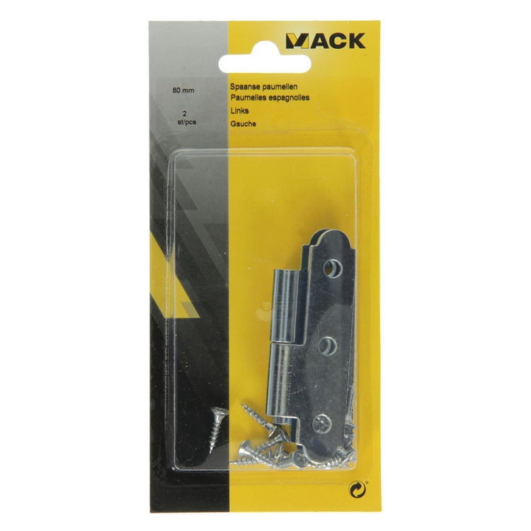 Load image into Gallery viewer, Mack 1013257 - 2 spaanse paumellen links verzinkt h 80 x b 45mm | 5 stuks