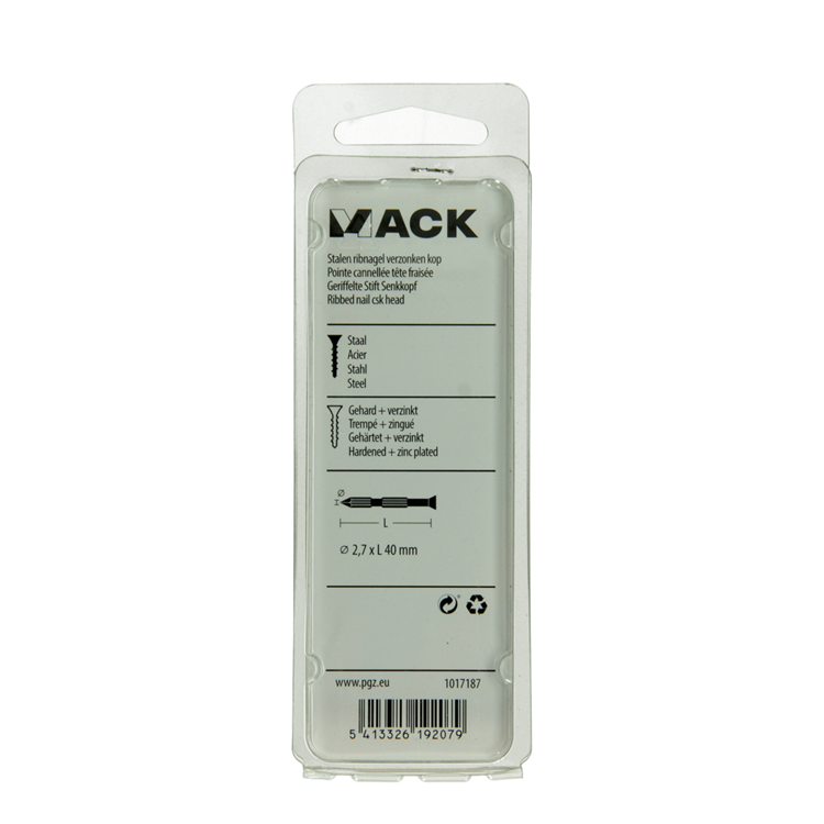 Load image into Gallery viewer, Mack 1017187 - stalen ribnagel vk st.gehard + verz.18 st 2,7 x 40 mm | 10 stuks