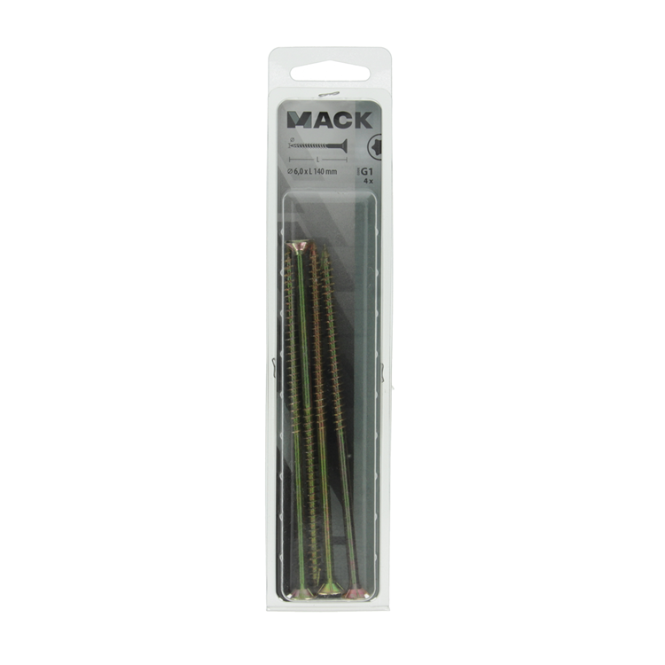 Load image into Gallery viewer, Mack 1006982 - spaanplschrf. vzkop-zelfb geelverzinkt 4st 6 x 140mm | 10 stuks