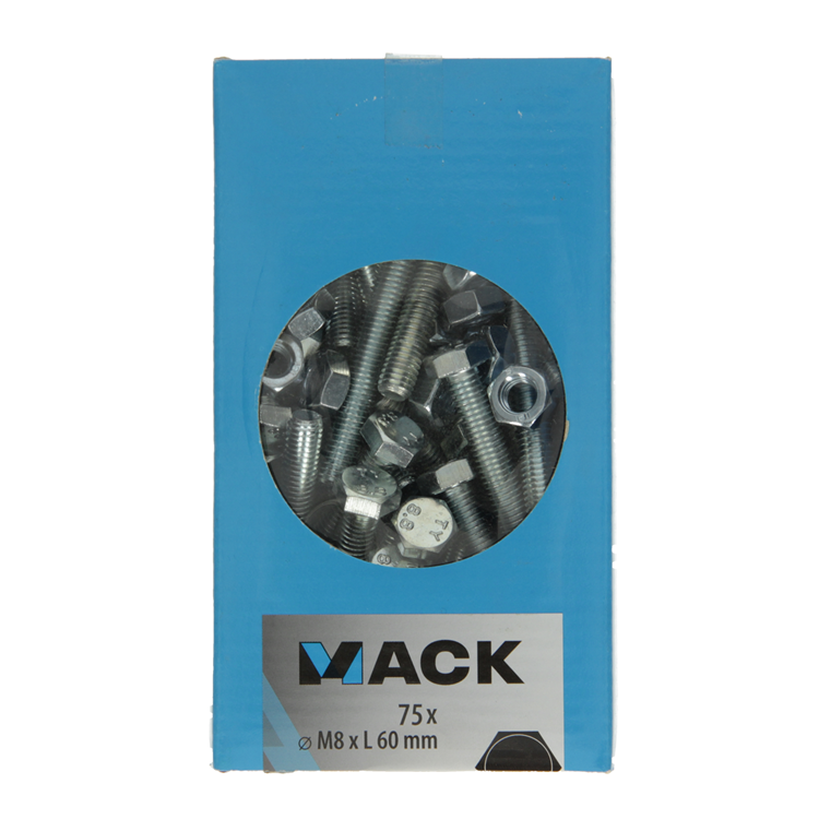 Afbeelding laden in galerijviewer, Mack 1007080 - tapbout + moer verzinkt 75 st 8 x 60 mm | 2 stuks