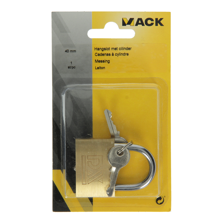 Afbeelding laden in galerijviewer, Mack 1014074 - hangslot met cilinder messing 40 mm | 10 stuks