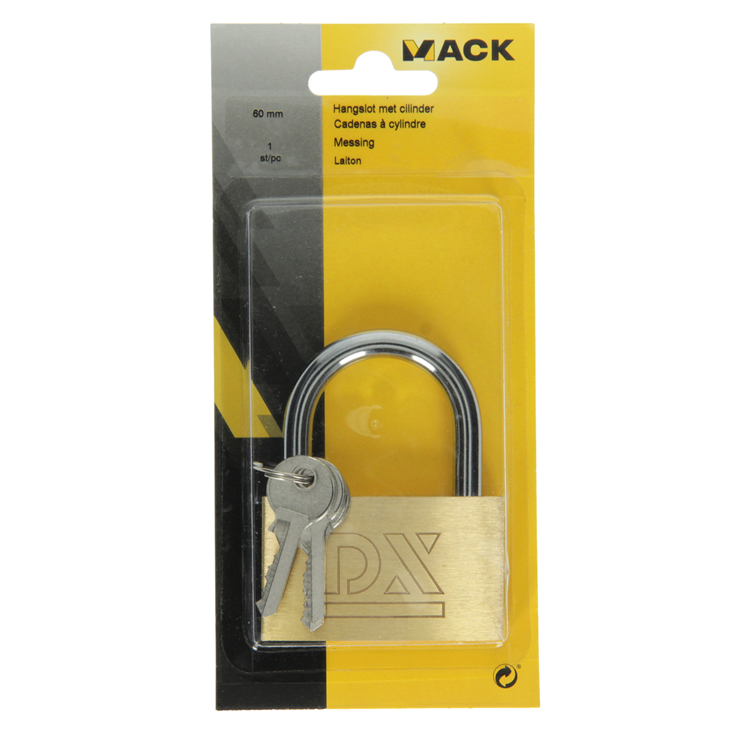 Load image into Gallery viewer, Mack 1014076 - hangslot met cilinder messing 60 mm | 10 stuks