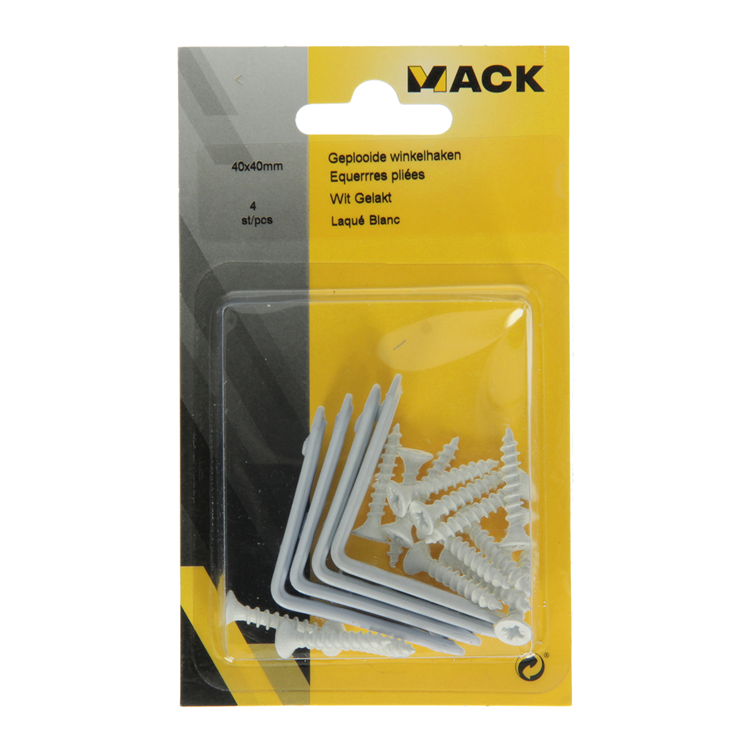 Load image into Gallery viewer, Mack 1013794 - 4 geplooide winkelhaken wit gelakt 40x40mm | 10 stuks