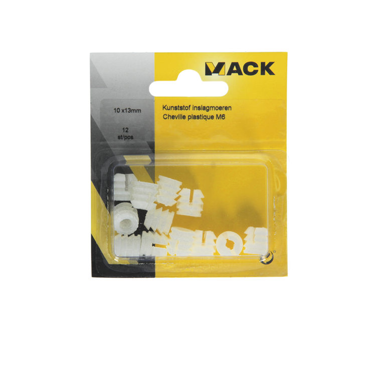 Load image into Gallery viewer, Mack 1014488 - 12 kunststof inslagmoeren m6 ø 11 mm x 11mm | 10 stuks