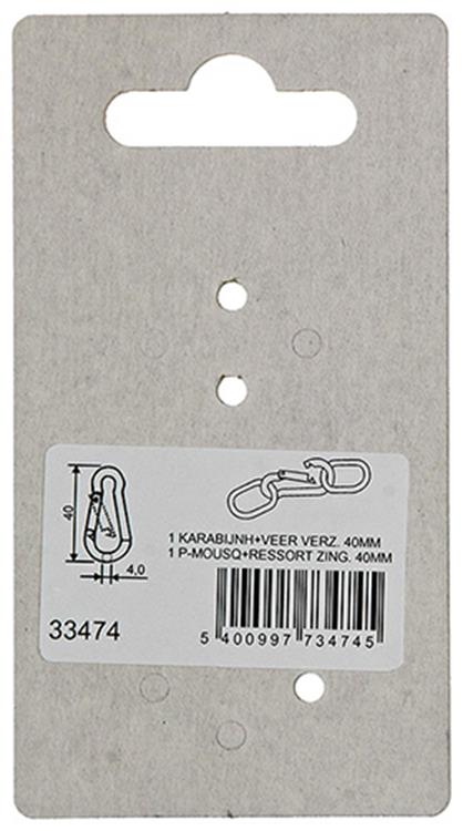 Load image into Gallery viewer, Mack 1008444 - 1 karabijnhaak + veer 4 x 40mm verzinkt | 10 stuks