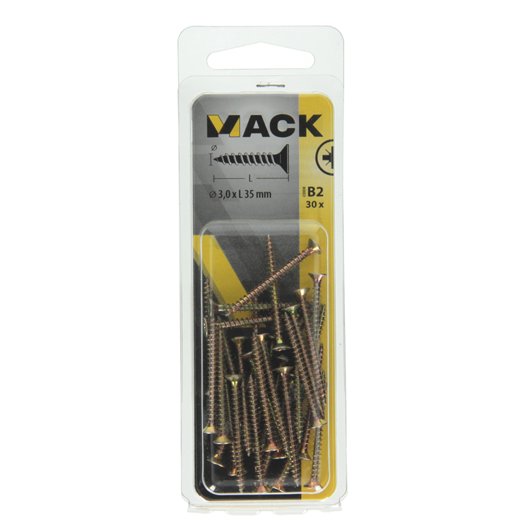 Afbeelding laden in galerijviewer, Mack 1017220 - spaanplaatschroef vz kop geelverz.30 st 3,0 x 35 mm | 10 stuks