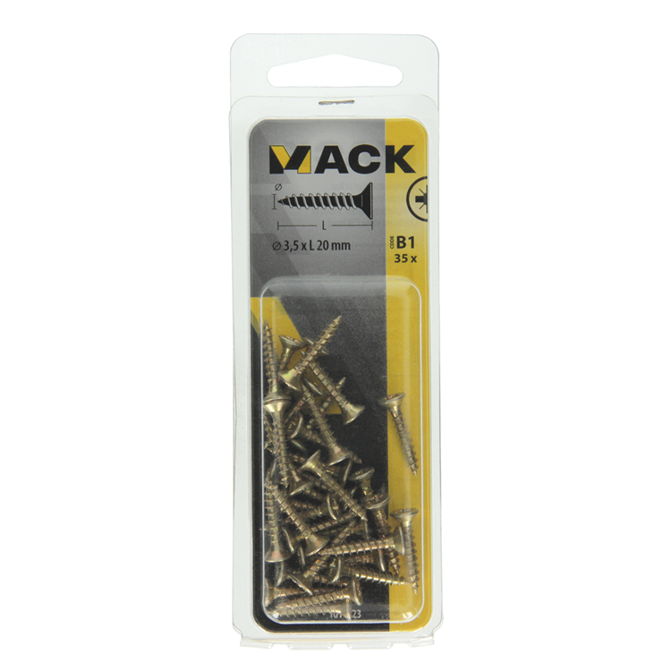 Afbeelding laden in galerijviewer, Mack 1017223 - spaanplaatschroef vz kop geelverz.35 st 3,5 x 20 mm | 10 stuks