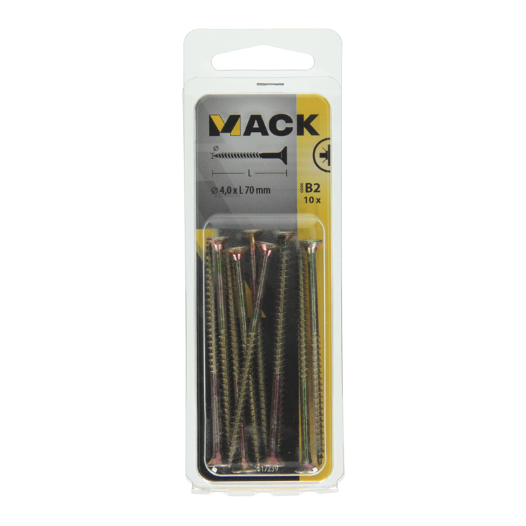 Afbeelding laden in galerijviewer, Mack 1017239 - spaanplaatschroef vz kop geelverz.10 st 4,0 x 70 mm | 10 stuks