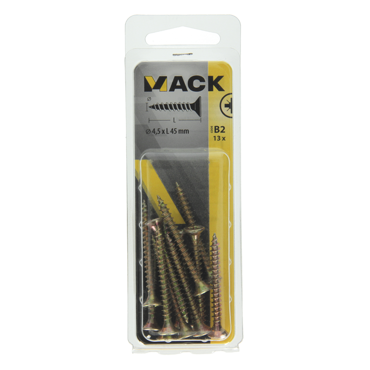 Load image into Gallery viewer, Mack 1017246 - spaanplaatschroef vz kop geelverz.13 st 4,5 x 45 mm | 10 stuks