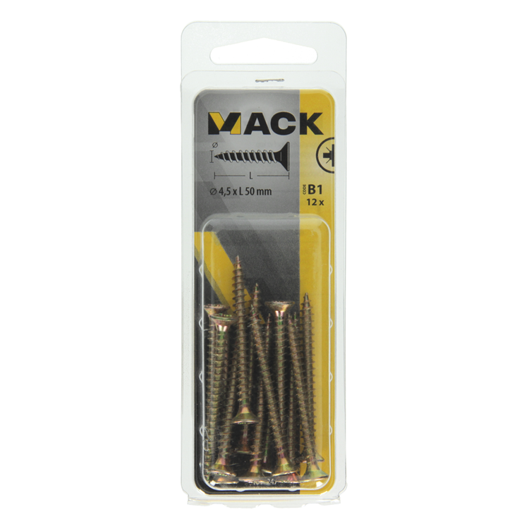 Load image into Gallery viewer, Mack 1017247 - spaanplaatschroef vz kop geelverz.12 st 4,5 x 50 mm | 10 stuks