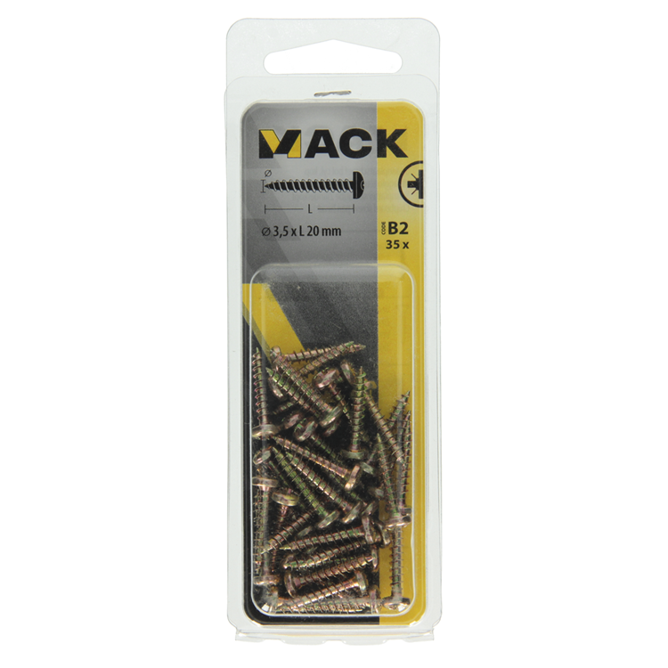 Afbeelding laden in galerijviewer, Mack 1017270 - spaanplaatschroef cylkop geelverz.35 st 3,5 x 20 mm | 10 stuks