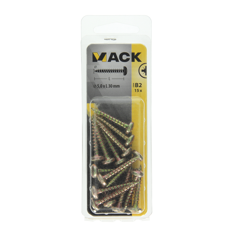 Afbeelding laden in galerijviewer, Mack 1017279 - spaanplaatschroef cylkop geelverz.15 st 5,0 x 30 mm | 10 stuks
