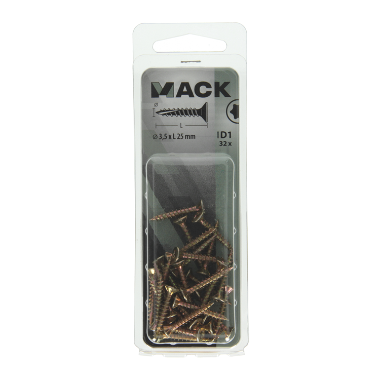 Afbeelding laden in galerijviewer, Mack 1017287 - spaanplschr.vzkop-zelfb. geelverz .32 st 3,5 x 25 mm | 10 stuks