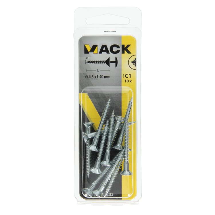 Afbeelding laden in galerijviewer, Mack 1017332 - schroef met kopboring staal verz. 10 st 4,5 x 40 mm | 10 stuks