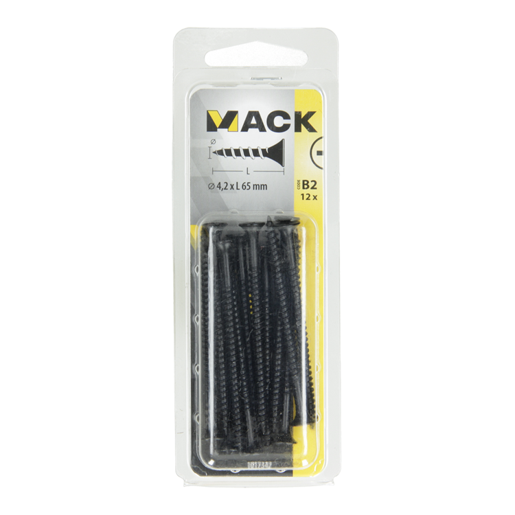 Afbeelding laden in galerijviewer, Mack 1017342 - gipsplaatschroef zwart gefosf. 12 st 4,2 x 65 mm | 10 stuks