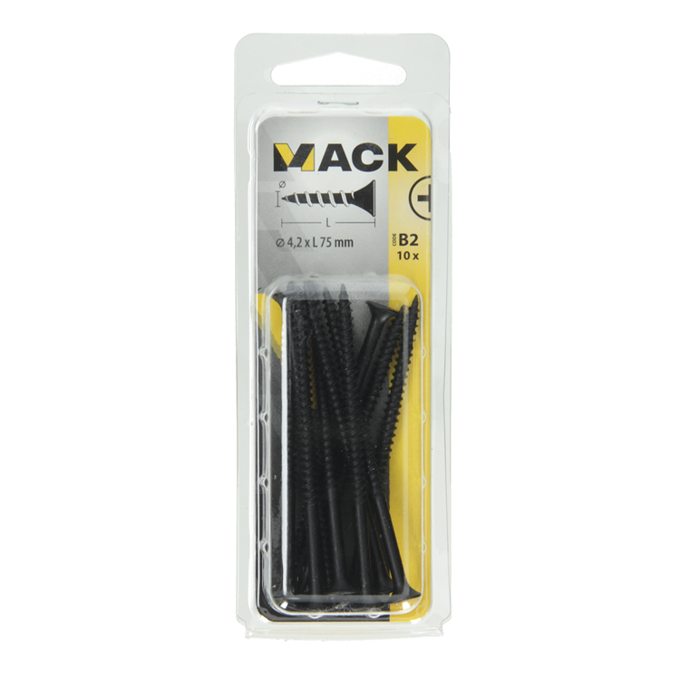 Afbeelding laden in galerijviewer, Mack 1017343 - gipsplaatschroef zwart gefosf. 10 st 4,2 x 75 mm | 10 stuks
