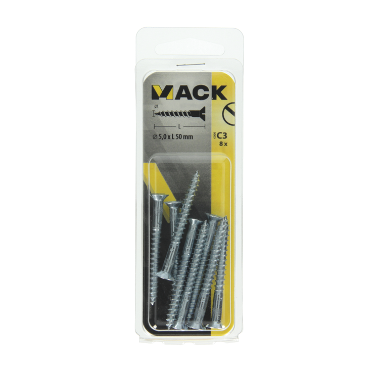 Afbeelding laden in galerijviewer, Mack 1017364 - houtschroef verzonken kop verz8 st 5,0 x 50 mm | 10 stuks