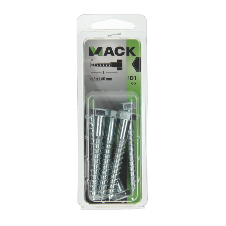 Afbeelding laden in galerijviewer, Mack 1017416 - houtdraadbout staal verzinkt 6 st 8 x 60 mm | 5 stuks