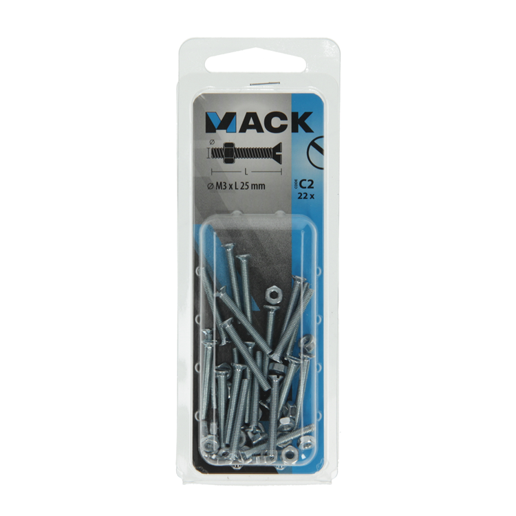 Afbeelding laden in galerijviewer, Mack 1017490 - metaalschroef verz. kop + moer verz. 22st m3 x 25 mm | 10 stuks