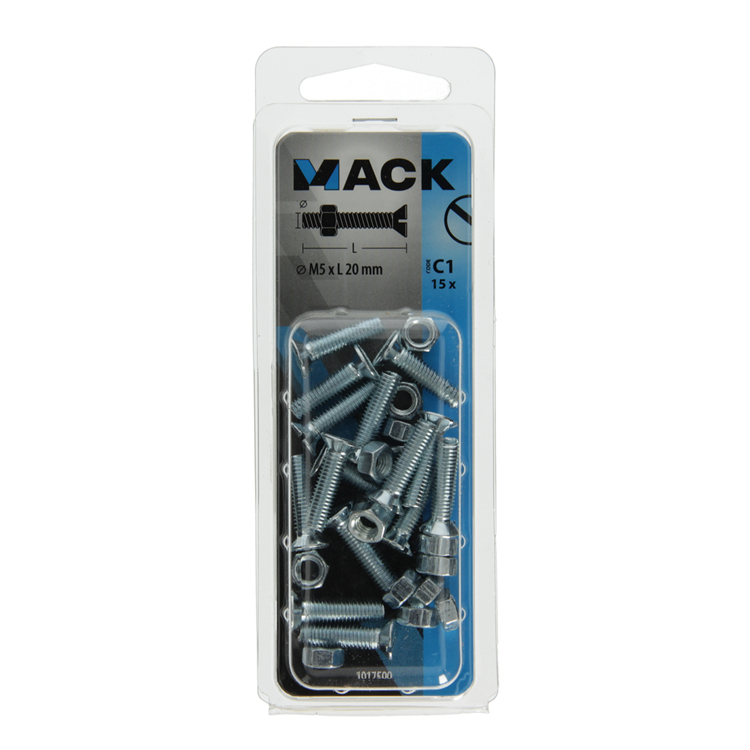 Load image into Gallery viewer, Mack 1017500 - metaalschroef verz. kop + moer verz. 15st m5 x 20 mm | 10 stuks