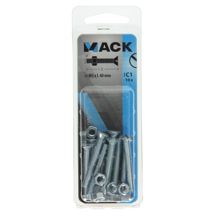 Afbeelding laden in galerijviewer, Mack 1017503 - metaalschroef verz. kop + moer verz. 10st m5 x 40 mm | 10 stuks