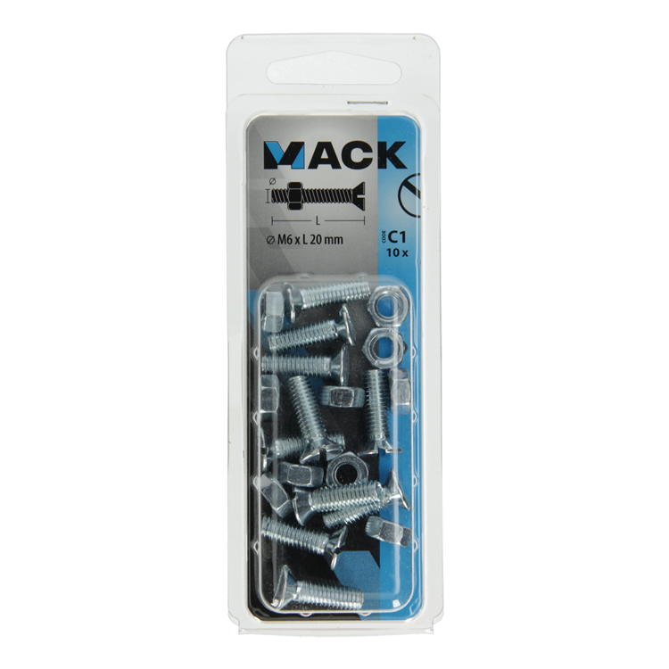 Afbeelding laden in galerijviewer, Mack 1017508 - metaalschroef verz. kop + moer verz. 10st m6 x 20 mm | 10 stuks