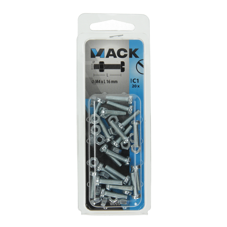 Load image into Gallery viewer, Mack 1017517 - metaalschroef cyl. kop + moer verz. 20 st m4 x 16 mm | 10 stuks