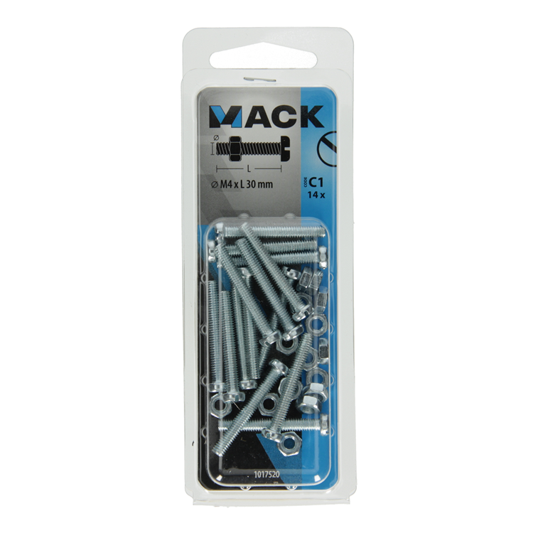 Load image into Gallery viewer, Mack 1017520 - metaalschroef cyl. kop + moer verz. 14 st m4 x 30 mm | 10 stuks