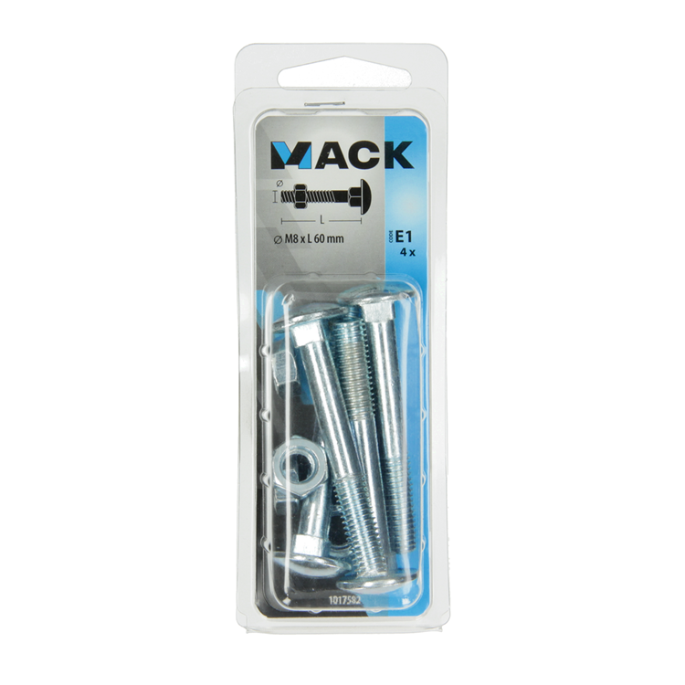 Afbeelding laden in galerijviewer, Mack 1017582 - houtbout + moer staal verzinkt4 st m8 x 60 mm | 5 stuks