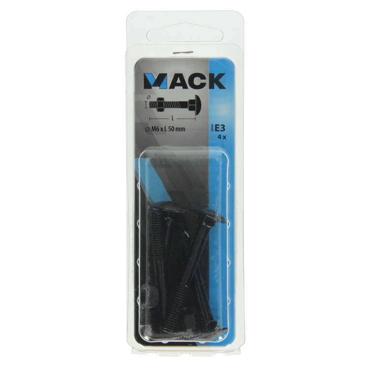 Afbeelding laden in galerijviewer, Mack 1017597 - houtbout + moer zwart 6,0 x 50 mm 4st | 5 stuks