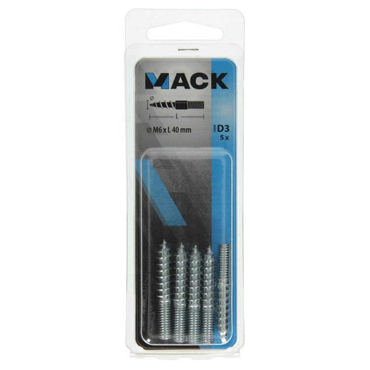 Load image into Gallery viewer, Mack 1017668 - stokeinde hout + metr. draad verz. 5 st m6x40 | 10 stuks