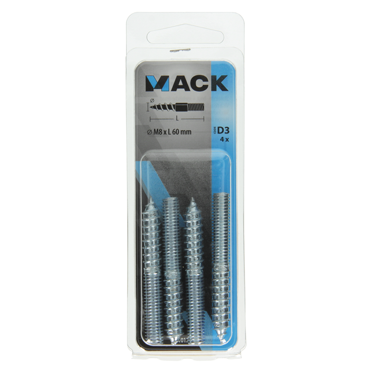 Load image into Gallery viewer, Mack 1017670 - stokeinde hout + metr. draad verz. 4 st m8x60 | 10 stuks