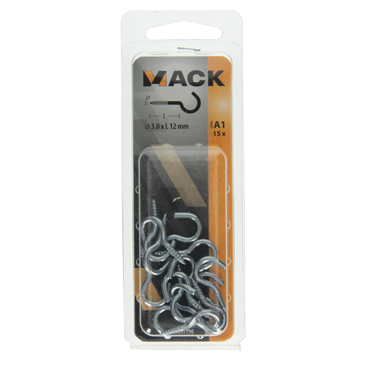 Load image into Gallery viewer, Mack 1017796 - schroefhaak staal verzinkt 15 st 3,0 x 12 mm | 10 stuks